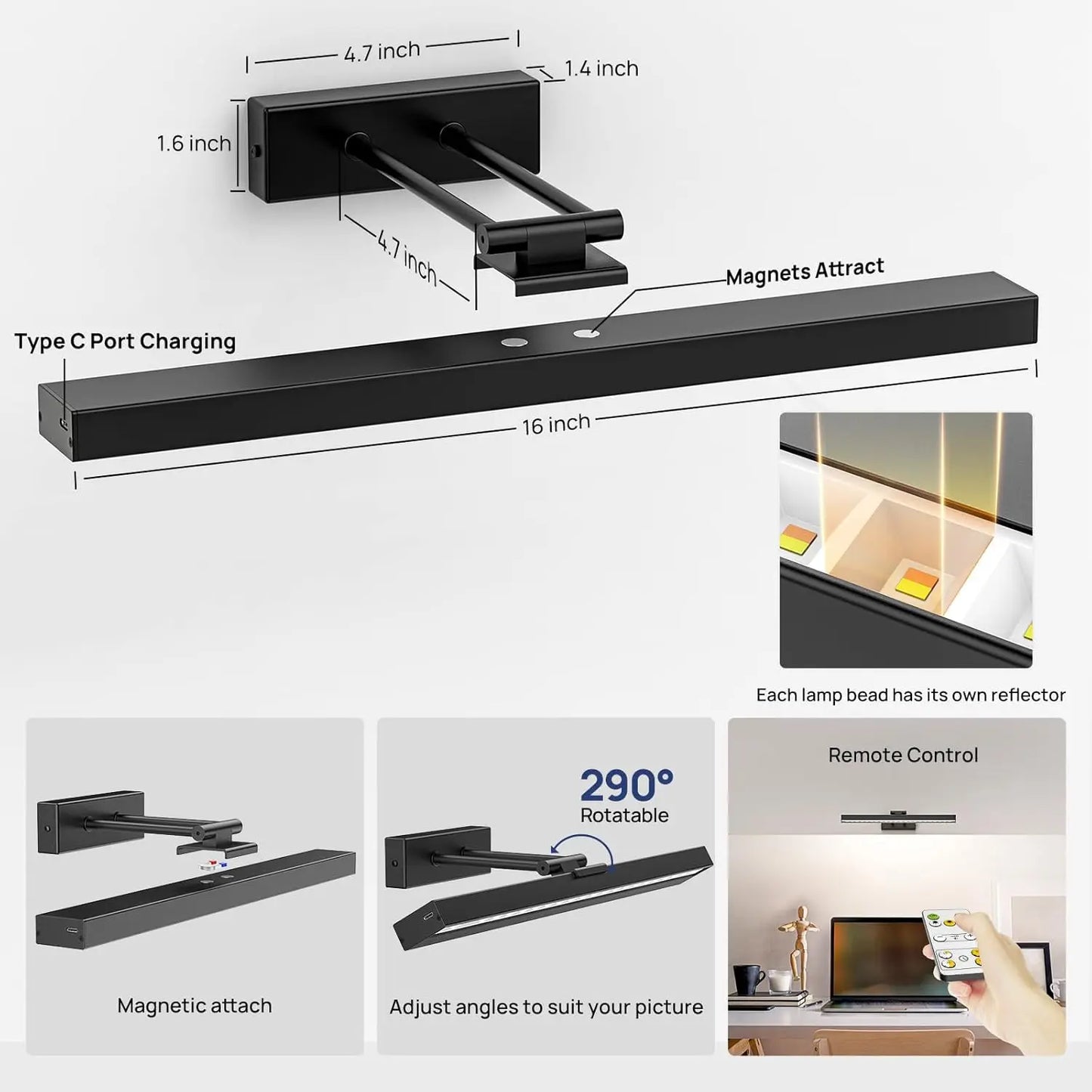 PRTILOUD Wireless Art Light With Remote Dimmable CCT Rechargeable Battery
