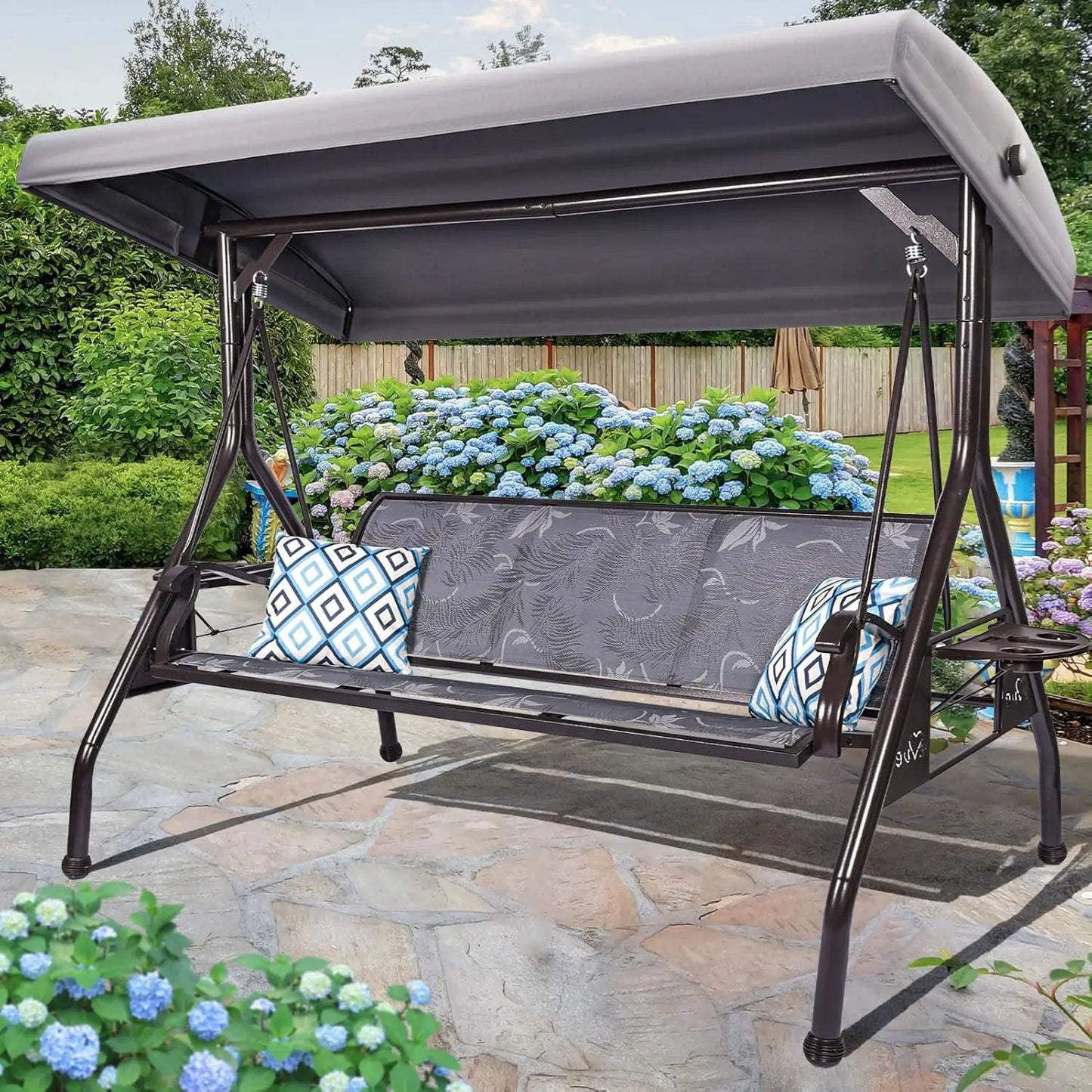 3 Seat Patio Swing Chair With Adjustable Canopy Textilene