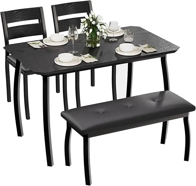 HiMISS Dining Table Set With Chamfer Wood And Metal Legs