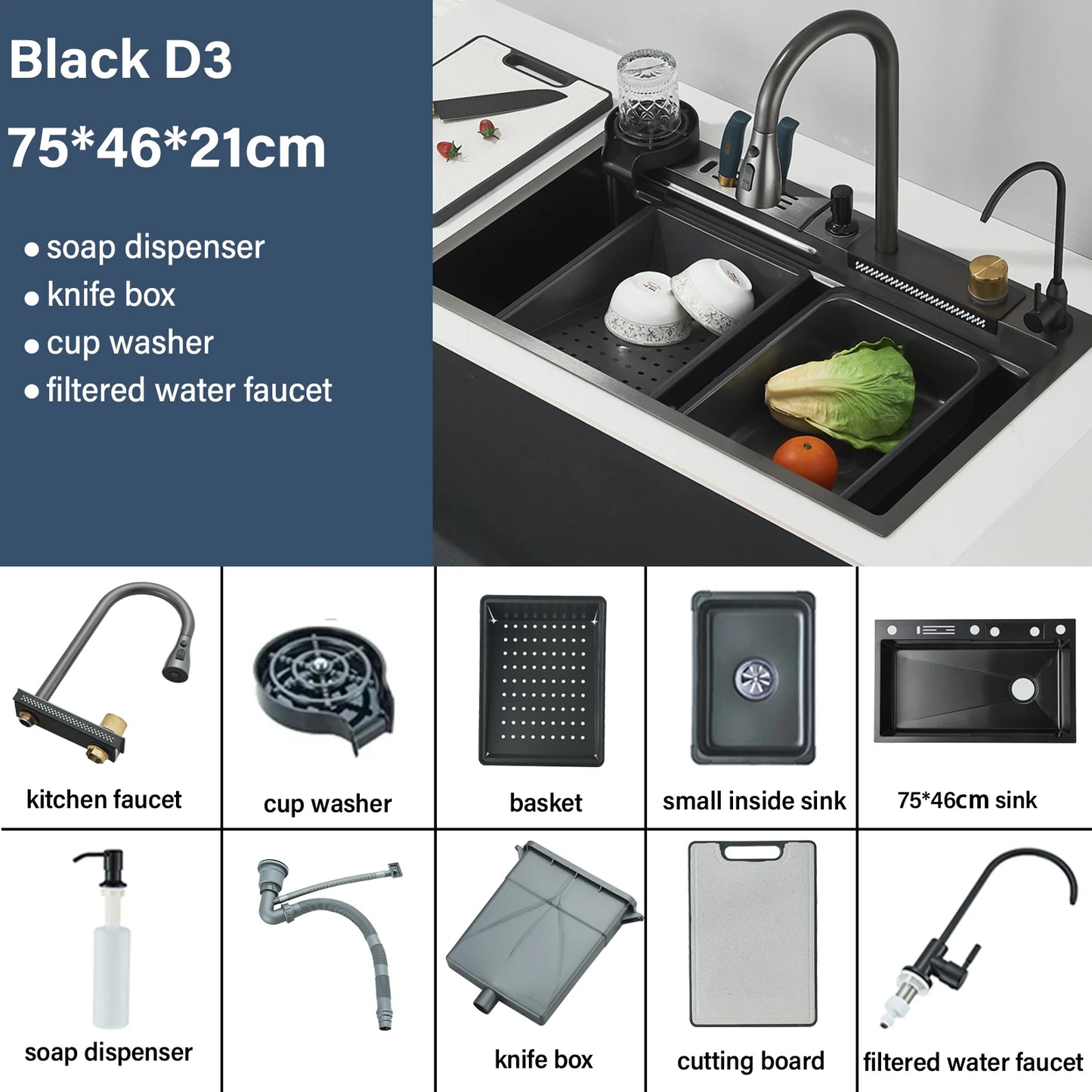 Shinesia Stainless Steel Kitchen Sink Set Large Single Sink Dish Basin Sink With Cold and Hot Controlled Faucet